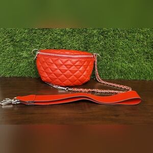 Steve Madden Red Quilted Crossbody Bag  Silver Chain Shoulder Purse NWOT